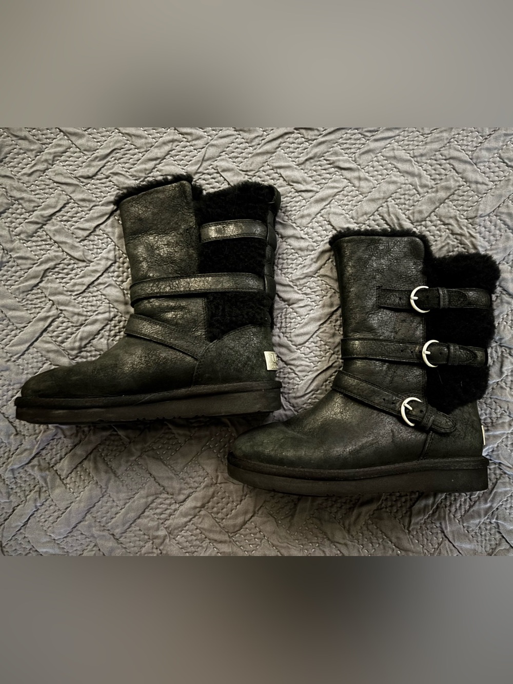 UGG Black Girls' Buckle Shearling Mid-Calf Boots